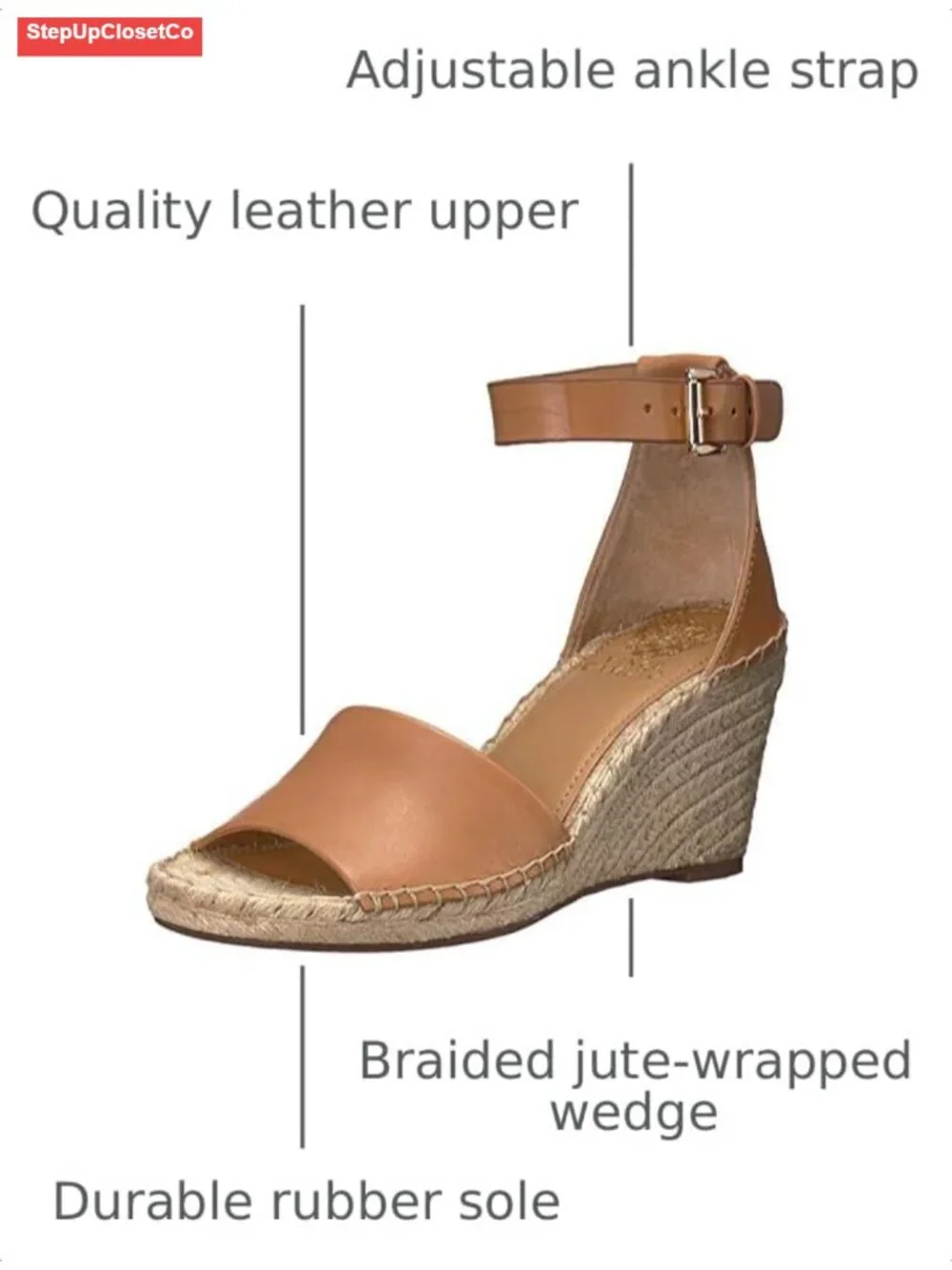 Wedge Espadrille Sandals with Braided Jute and Buckle Closure